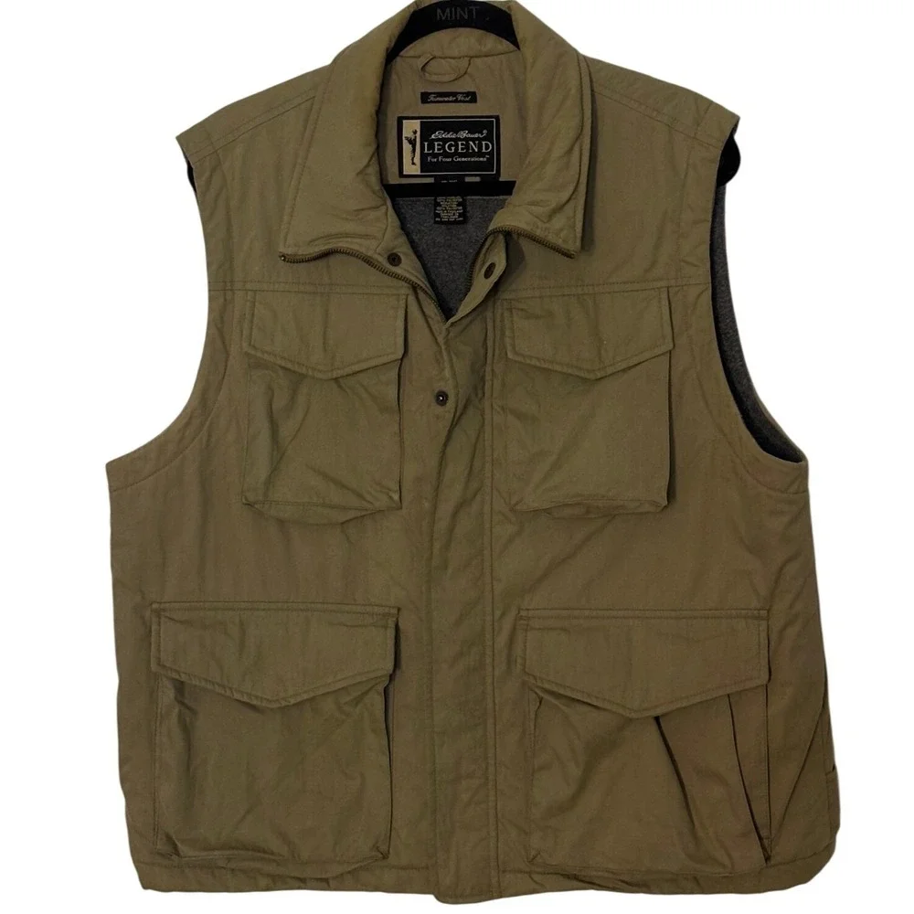 Eddie Bauer Legend Tumwater Vest Mens S Tan Khaki‎ Polartec Fleece Lined Cargo